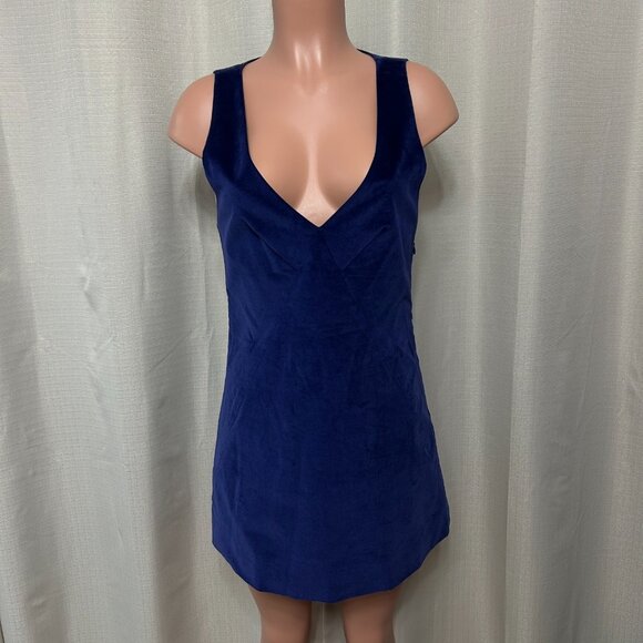 Theory Sleeveless Deep V-Neck Lined Velvet Mini Dress Women's Size 8 Blue - Picture 1 of 12